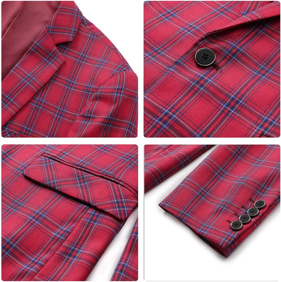 Cloudstyle Mens 2 PCS Plaid Suits Slim Formal Suit Checkered Blazer Jacket Pants