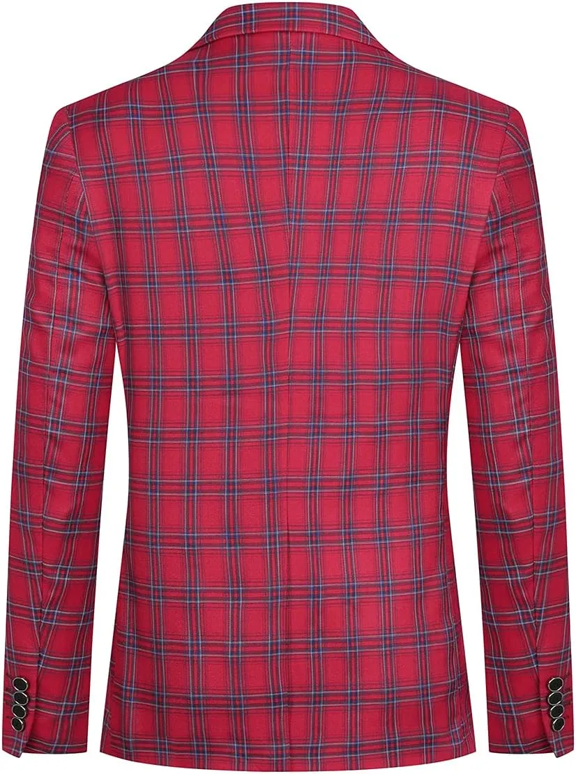 Cloudstyle Mens 2 PCS Plaid Suits Slim Formal Suit Checkered Blazer Jacket Pants