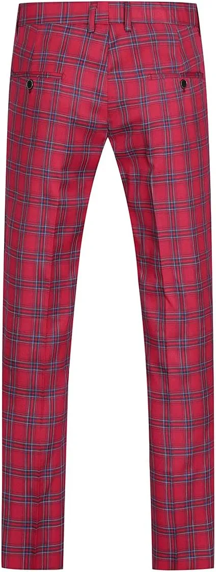 Cloudstyle Mens 2 PCS Plaid Suits Slim Formal Suit Checkered Blazer Jacket Pants