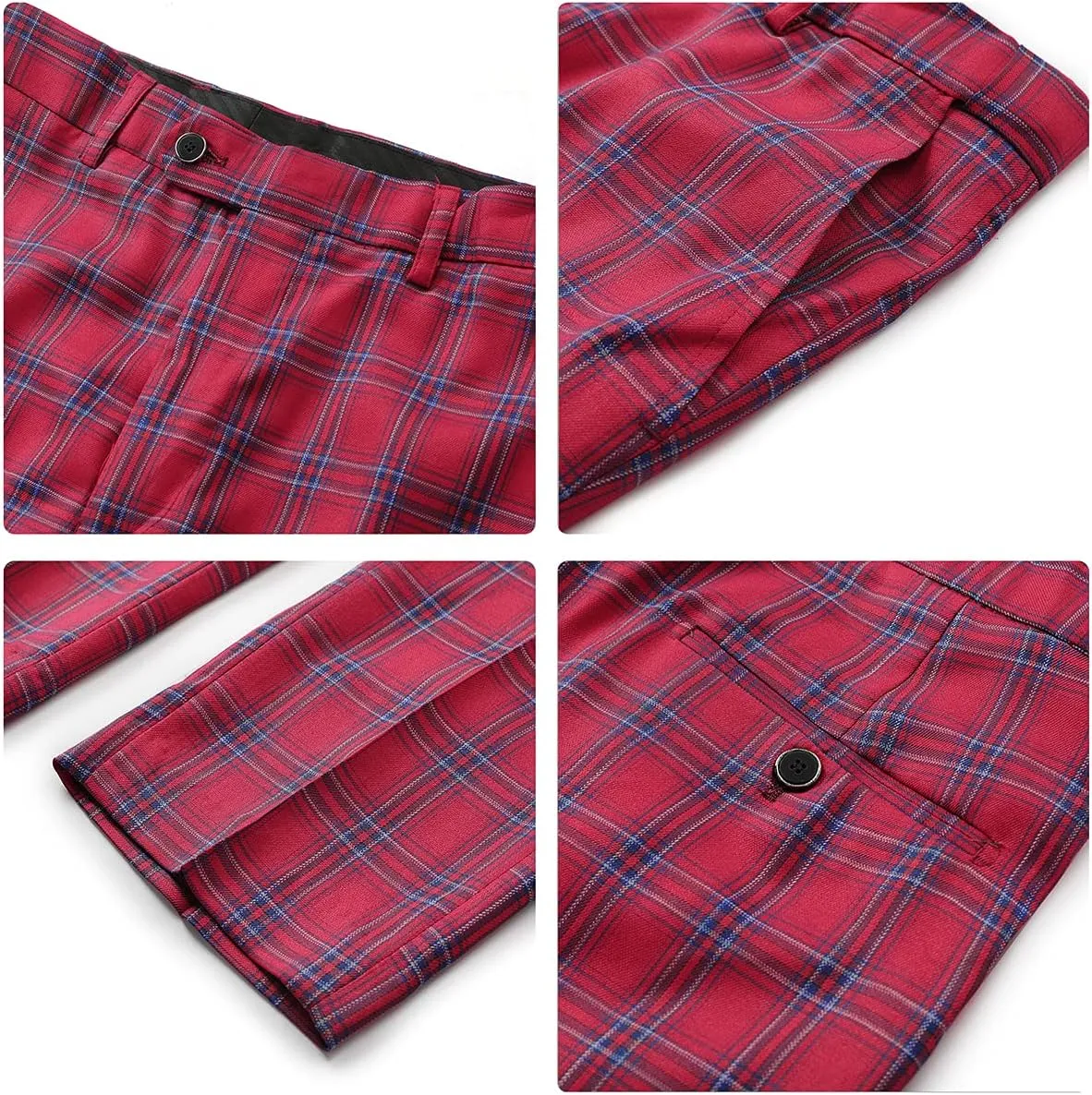 Cloudstyle Mens 2 PCS Plaid Suits Slim Formal Suit Checkered Blazer Jacket Pants