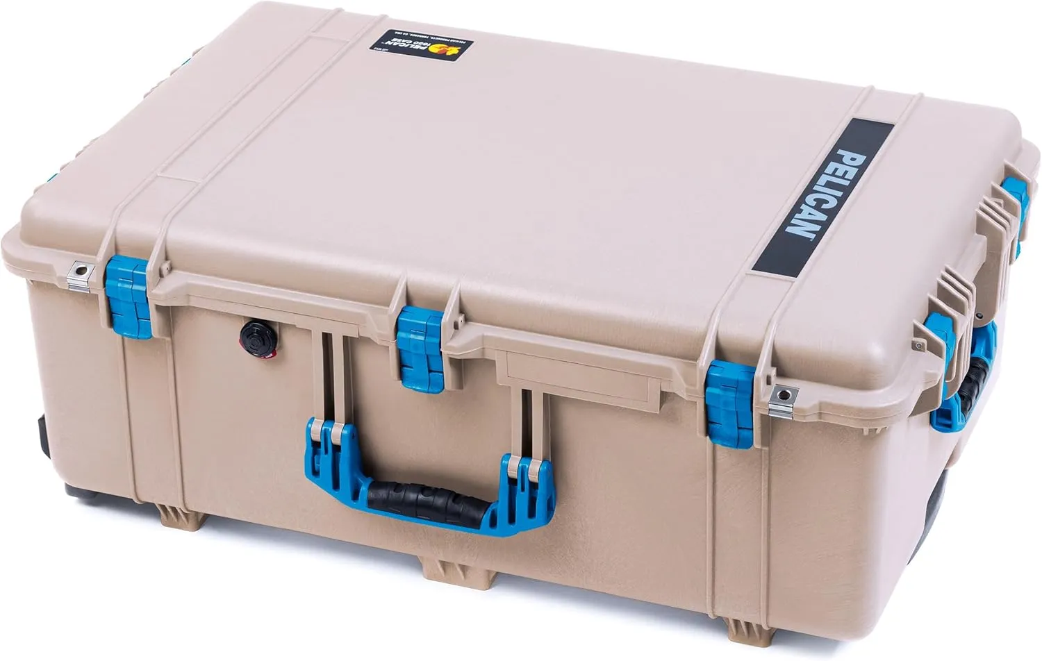 ColorCase Pelican 1650 Case Desert Tan - Large Sized Rolling Waterproof Case with Pick & Pluck Foam & Convoluted Lid Foam - Blue Handles & Latches