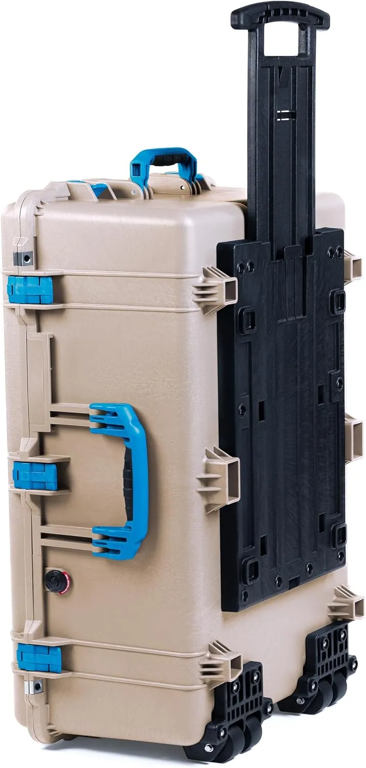 ColorCase Pelican 1650 Case Desert Tan - Large Sized Rolling Waterproof Case with Pick & Pluck Foam & Convoluted Lid Foam - Blue Handles & Latches