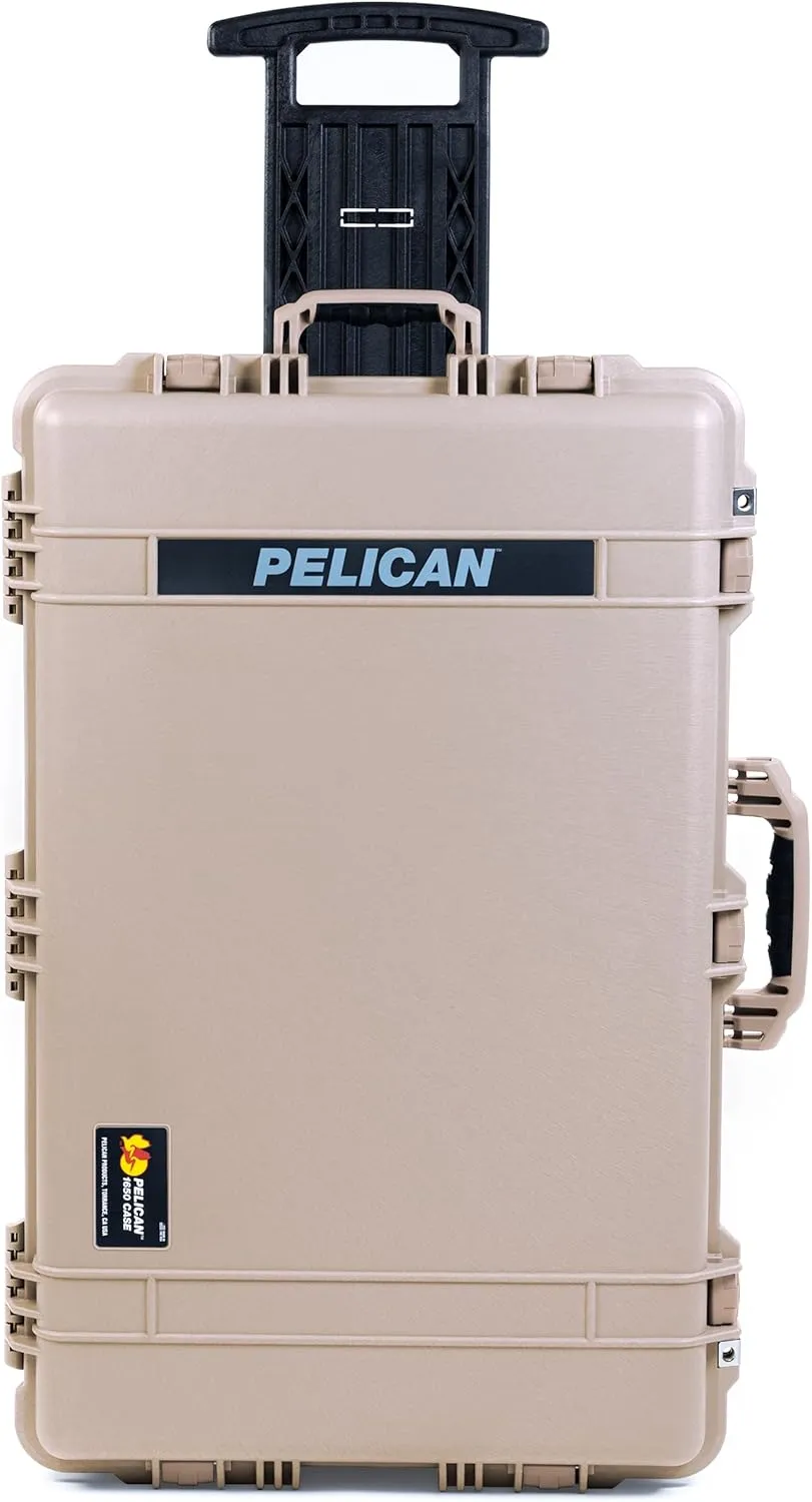 ColorCase Pelican 1650 Case Desert Tan - Large Sized Rolling Waterproof Case with Pick & Pluck Foam & Convoluted Lid Foam - Desert Tan Handles & Latches