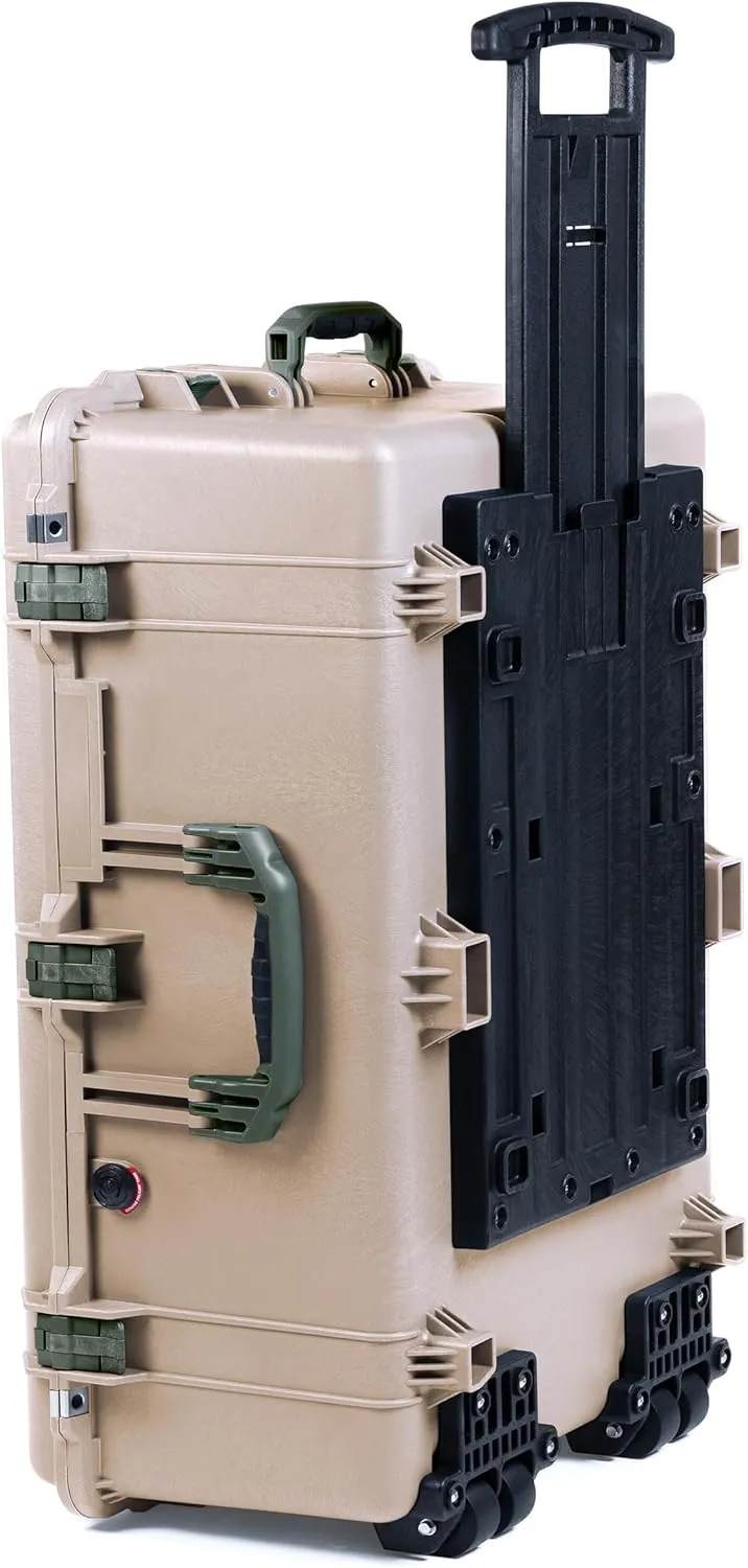 ColorCase Pelican 1650 Case Desert Tan - Large Sized Rolling Waterproof Case with Pick & Pluck Foam & Convoluted Lid Foam - OD Green Handles & Latches