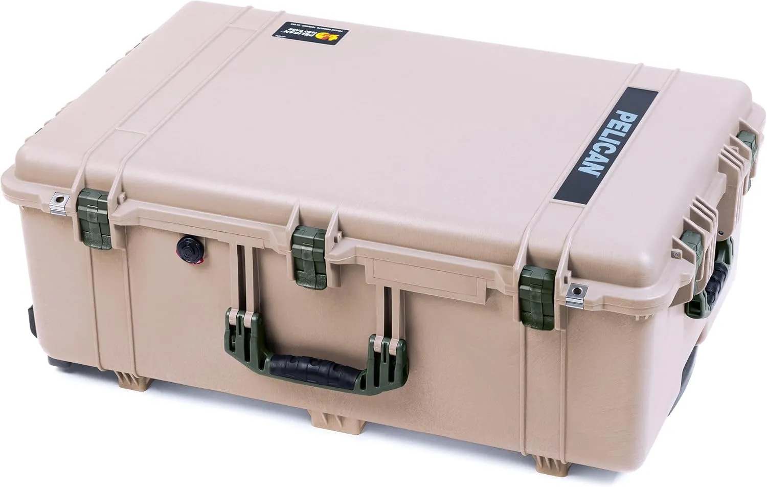 ColorCase Pelican 1650 Case Desert Tan - Large Sized Rolling Waterproof Case with Pick & Pluck Foam & Convoluted Lid Foam - OD Green Handles & Latches