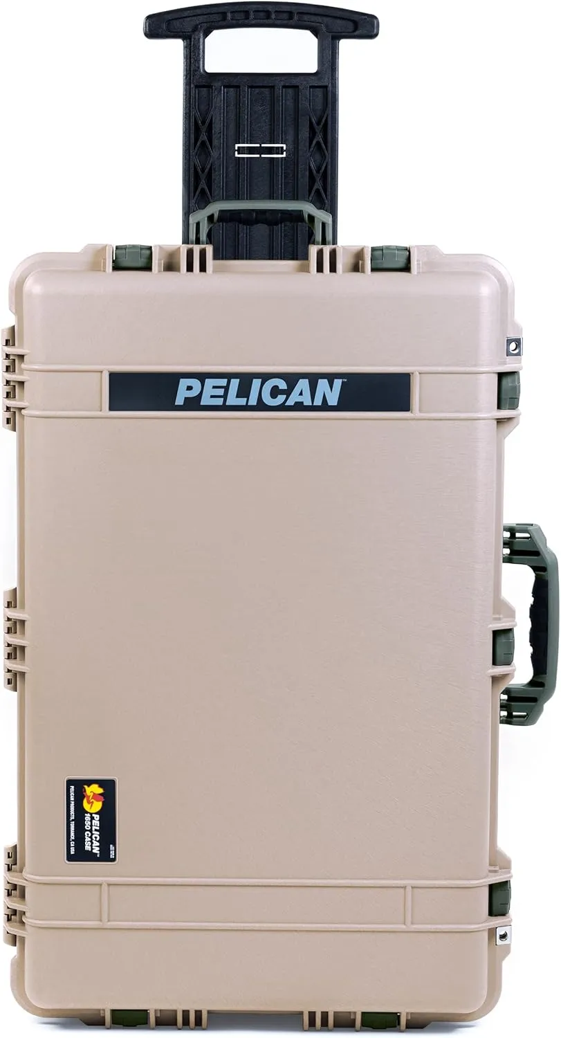 ColorCase Pelican 1650 Case Desert Tan - Large Sized Rolling Waterproof Case with Pick & Pluck Foam & Convoluted Lid Foam - OD Green Handles & Latches