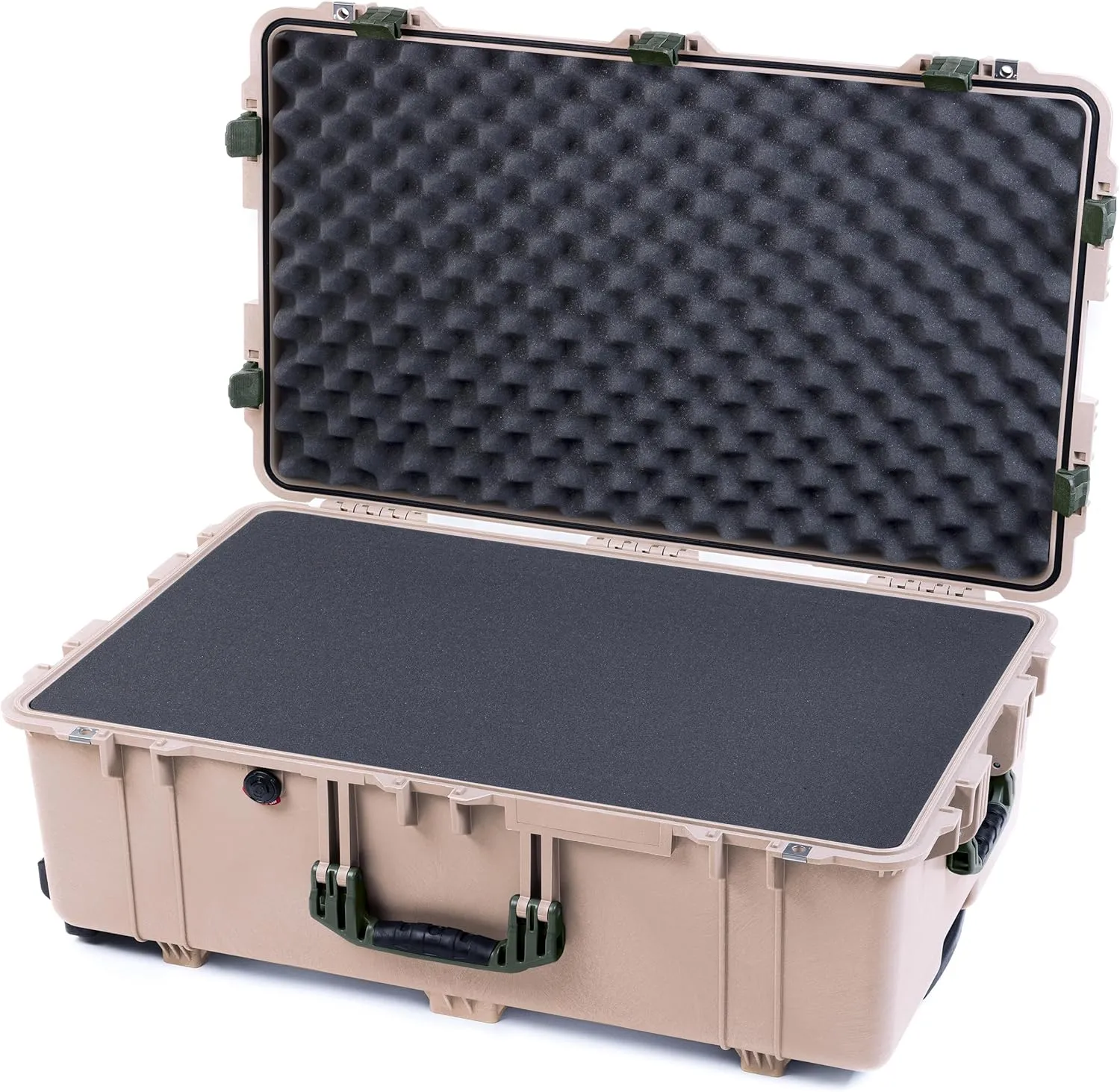 ColorCase Pelican 1650 Case Desert Tan - Large Sized Rolling Waterproof Case with Pick & Pluck Foam & Convoluted Lid Foam - OD Green Handles & Latches