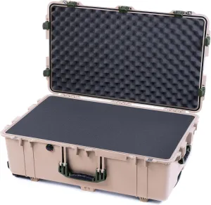 ColorCase Pelican 1650 Case Desert Tan - Large Sized Rolling Waterproof Case with Pick & Pluck Foam & Convoluted Lid Foam - OD Green Handles & Latches