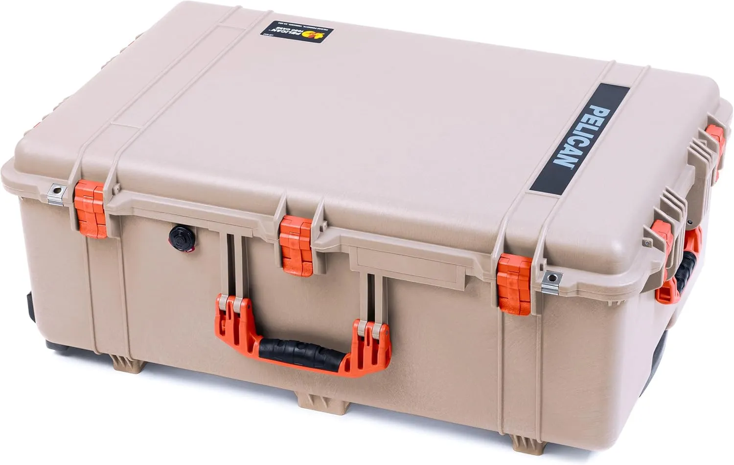 ColorCase Pelican 1650 Case Desert Tan - Large Sized Rolling Waterproof Case with Pick & Pluck Foam & Convoluted Lid Foam - Orange Handles & Latches
