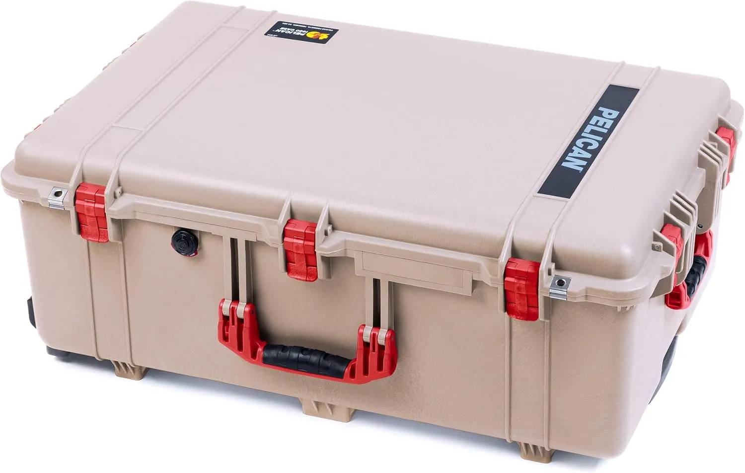 ColorCase Pelican 1650 Case Desert Tan - Large Sized Rolling Waterproof Case with Pick & Pluck Foam & Convoluted Lid Foam - Red Handles & Latches
