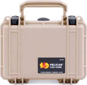 ColorCase Pelican Protector 1120 Case Desert Tan - Small Size Waterproof Case with Pick & Pluck Foam & Convoluted Lid Foam - Black Latches