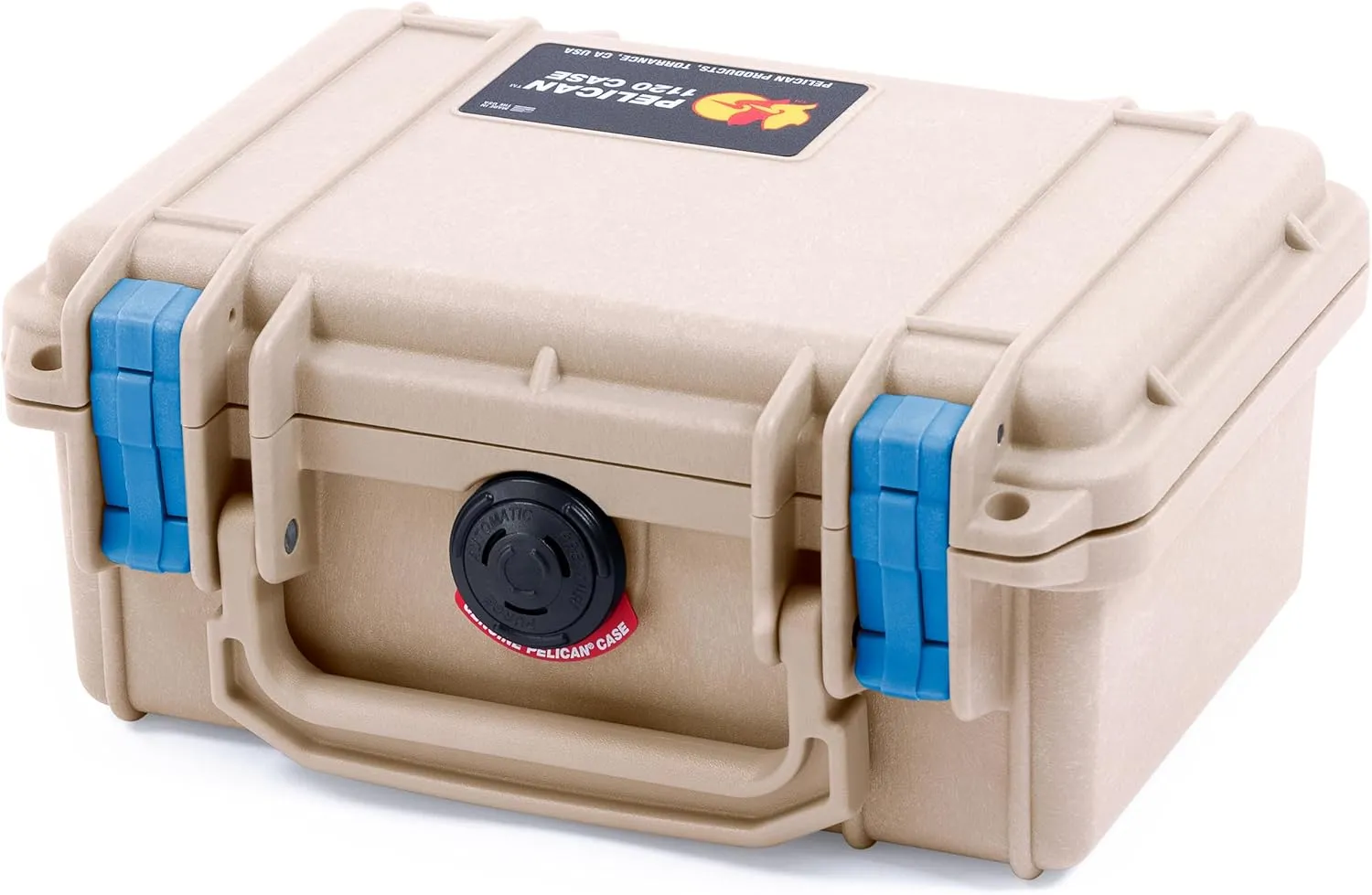 ColorCase Pelican Protector 1120 Case Desert Tan - Small Size Waterproof Case with Pick & Pluck Foam & Convoluted Lid Foam - Blue Latches