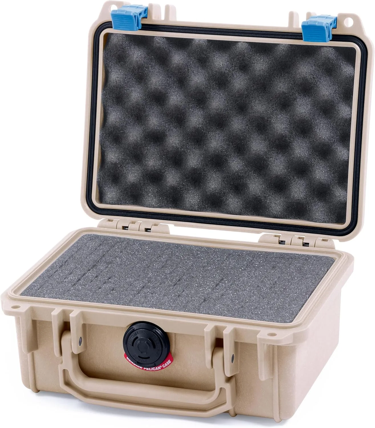 ColorCase Pelican Protector 1120 Case Desert Tan - Small Size Waterproof Case with Pick & Pluck Foam & Convoluted Lid Foam - Blue Latches