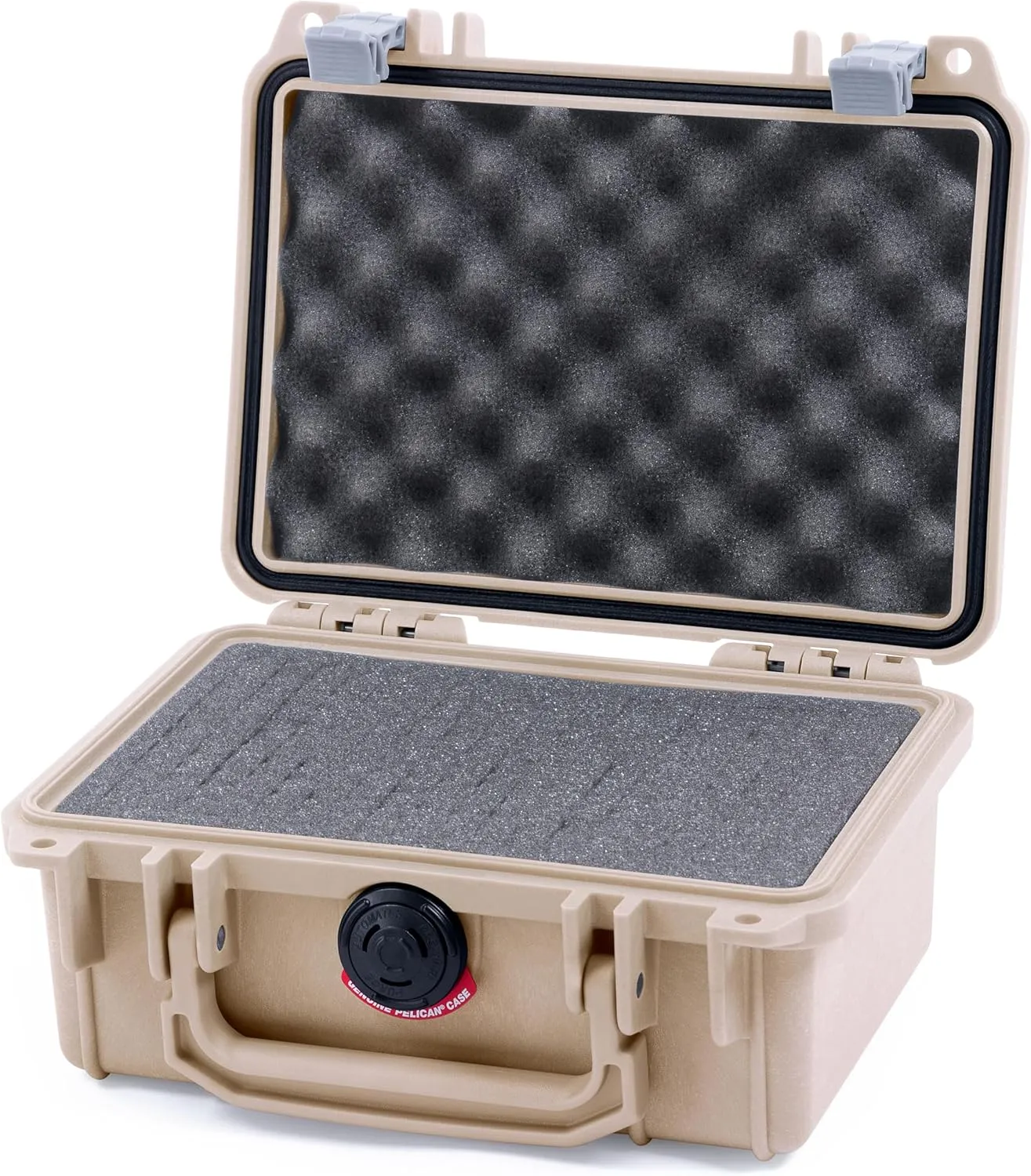 ColorCase Pelican Protector 1120 Case Desert Tan - Small Size Waterproof Case with Pick & Pluck Foam & Convoluted Lid Foam - Silver Latches