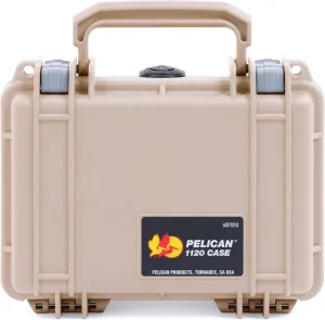 ColorCase Pelican Protector 1120 Case Desert Tan - Small Size Waterproof Case with Pick & Pluck Foam & Convoluted Lid Foam - Silver Latches
