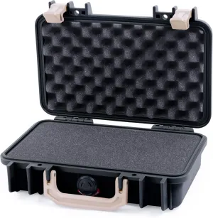 ColorCase Pelican Protector 1170 Case Black - Small Size Waterproof Case with Pick & Pluck Foam & Convoluted Lid Foam - Desert Tan Latches