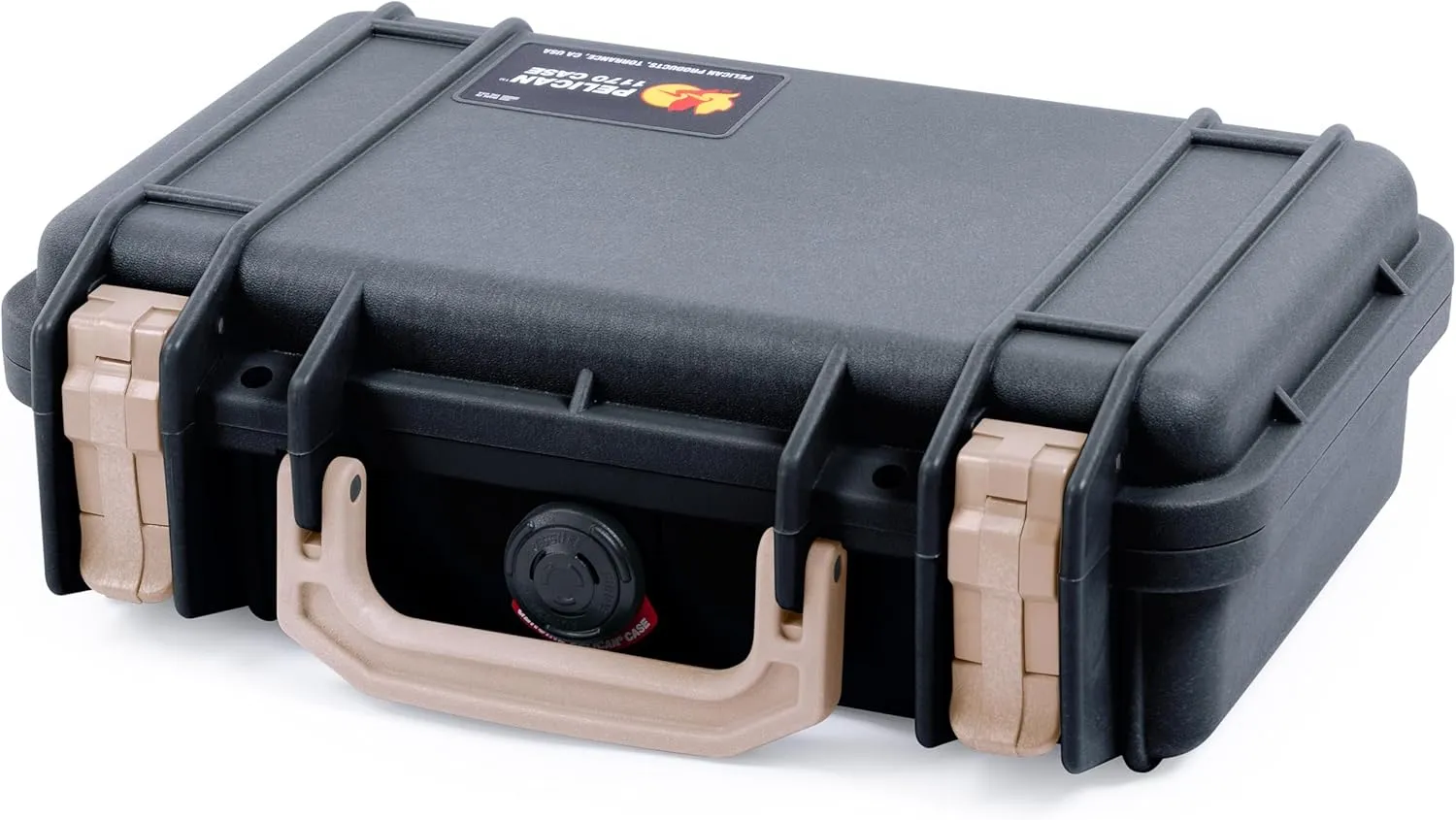 ColorCase Pelican Protector 1170 Case Black - Small Size Waterproof Case with Pick & Pluck Foam & Convoluted Lid Foam - Desert Tan Latches