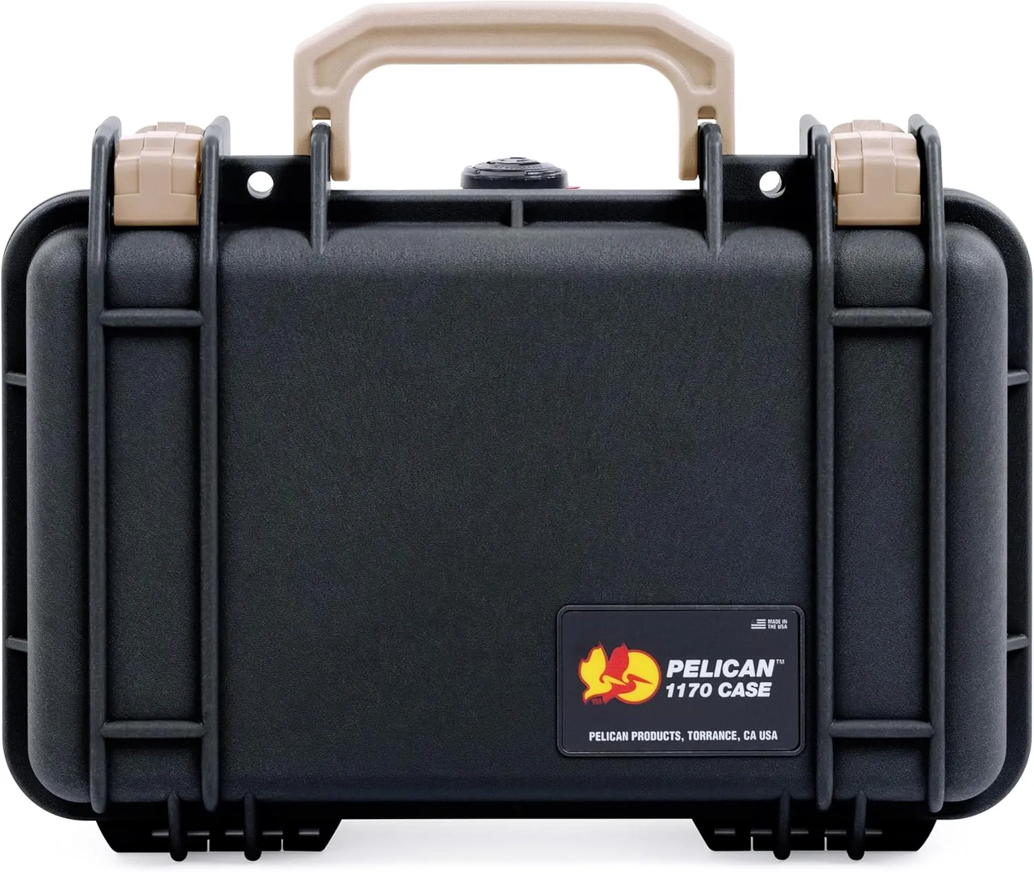 ColorCase Pelican Protector 1170 Case Black - Small Size Waterproof Case with Pick & Pluck Foam & Convoluted Lid Foam - Desert Tan Latches