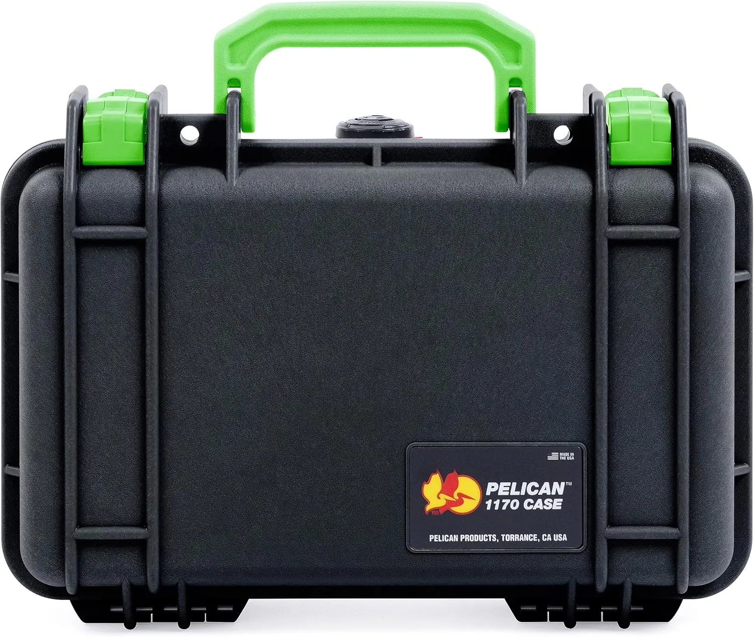 ColorCase Pelican Protector 1170 Case Black - Small Size Waterproof Case with Pick & Pluck Foam & Convoluted Lid Foam - Lime Green Latches