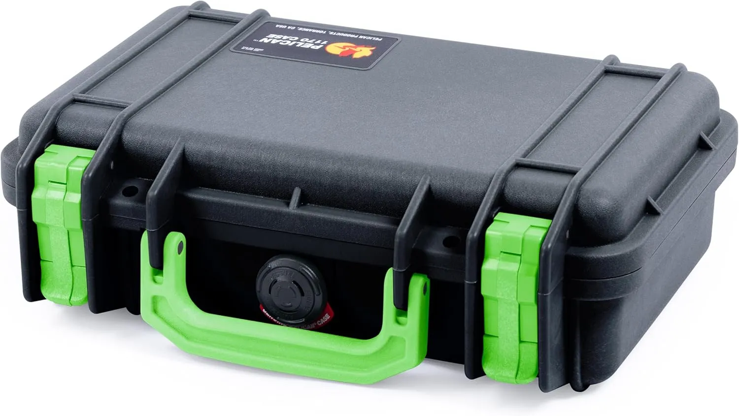 ColorCase Pelican Protector 1170 Case Black - Small Size Waterproof Case with Pick & Pluck Foam & Convoluted Lid Foam - Lime Green Latches
