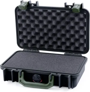 ColorCase Pelican Protector 1170 Case Black - Small Size Waterproof Case with Pick & Pluck Foam & Convoluted Lid Foam - OD Green Latches