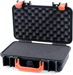 ColorCase Pelican Protector 1170 Case Black - Small Size Waterproof Case with Pick & Pluck Foam & Convoluted Lid Foam - Orange Latches