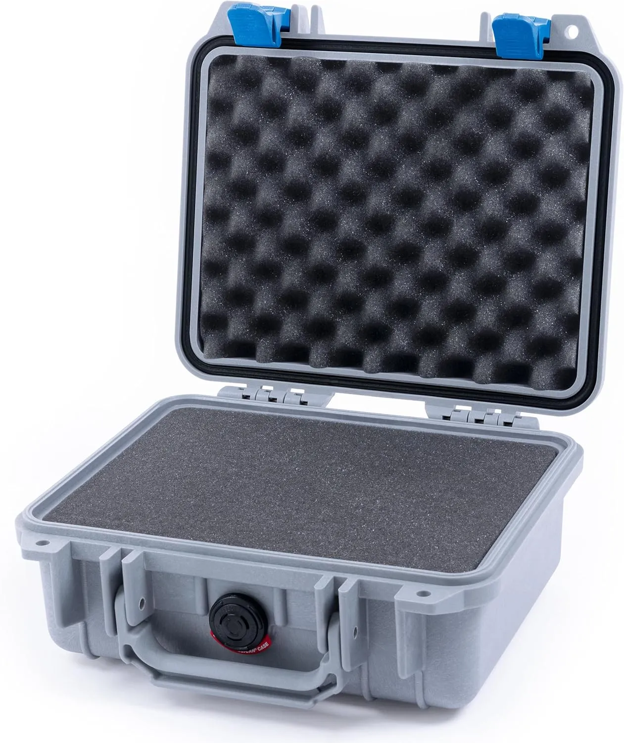 ColorCase Pelican Protector 1200 Case Silver - Small Size Waterproof Case with Pick & Pluck Foam & Convoluted Lid Foam - Blue Latches