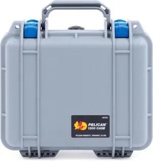 ColorCase Pelican Protector 1200 Case Silver - Small Size Waterproof Case with Pick & Pluck Foam & Convoluted Lid Foam - Blue Latches