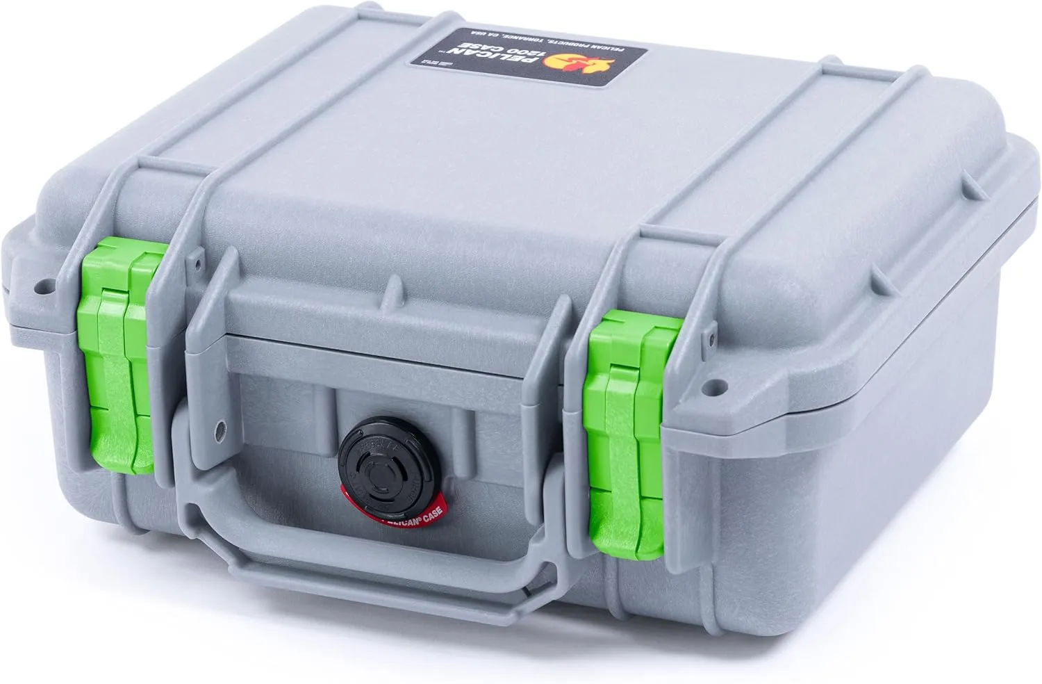ColorCase Pelican Protector 1200 Case Silver - Small Size Waterproof Case with Pick & Pluck Foam & Convoluted Lid Foam - Lime Green Latches