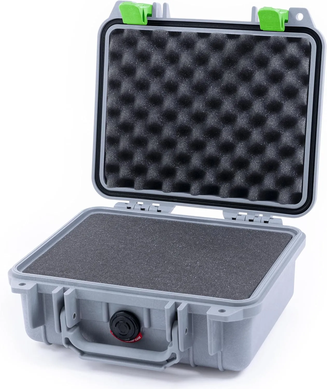 ColorCase Pelican Protector 1200 Case Silver - Small Size Waterproof Case with Pick & Pluck Foam & Convoluted Lid Foam - Lime Green Latches