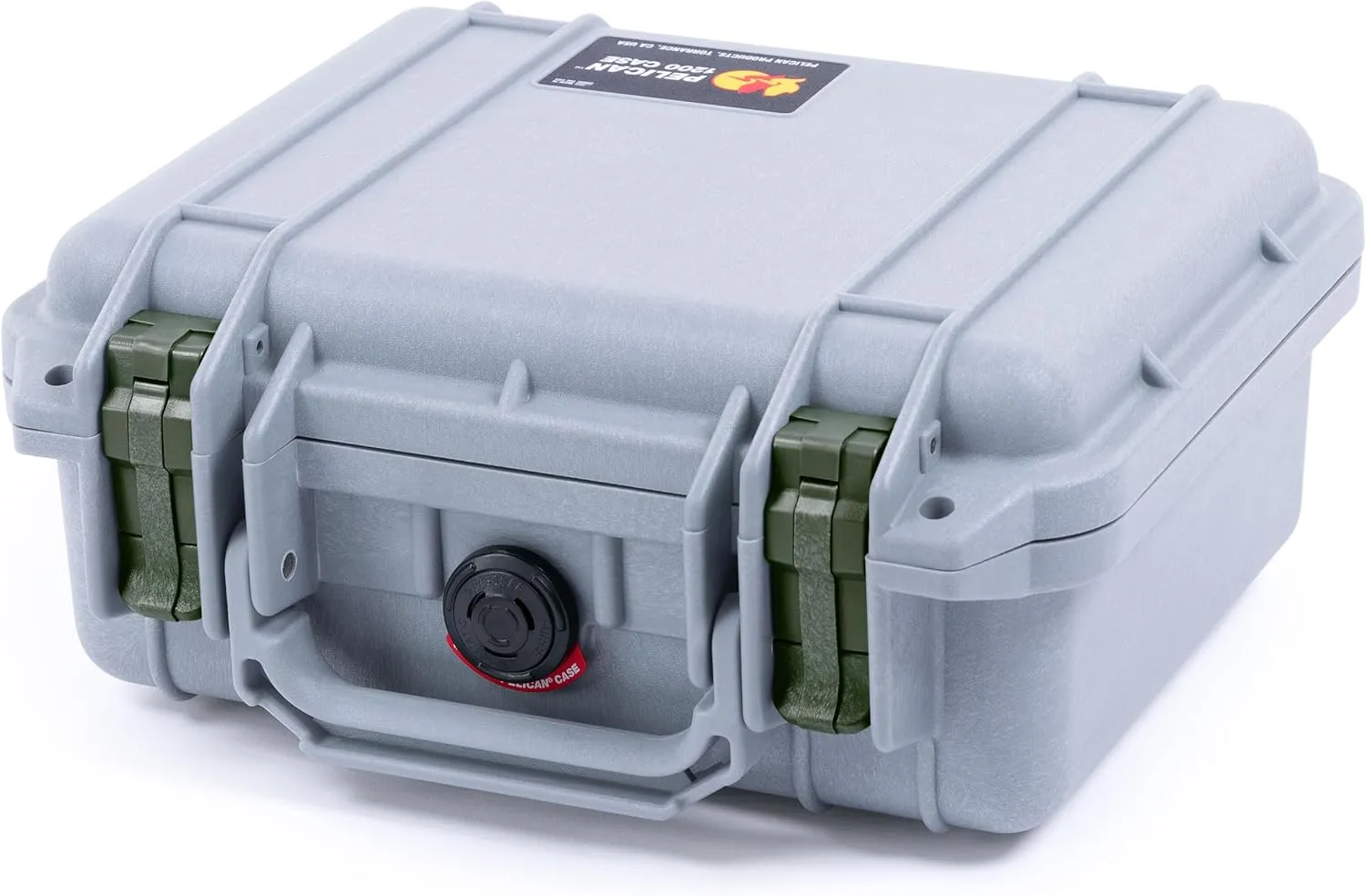 ColorCase Pelican Protector 1200 Case Silver - Small Size Waterproof Case with Pick & Pluck Foam & Convoluted Lid Foam - OD Green Latches