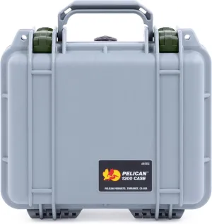 ColorCase Pelican Protector 1200 Case Silver - Small Size Waterproof Case with Pick & Pluck Foam & Convoluted Lid Foam - OD Green Latches