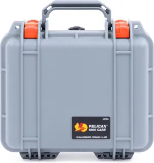 ColorCase Pelican Protector 1200 Case Silver - Small Size Waterproof Case with Pick & Pluck Foam & Convoluted Lid Foam - Orange Latches