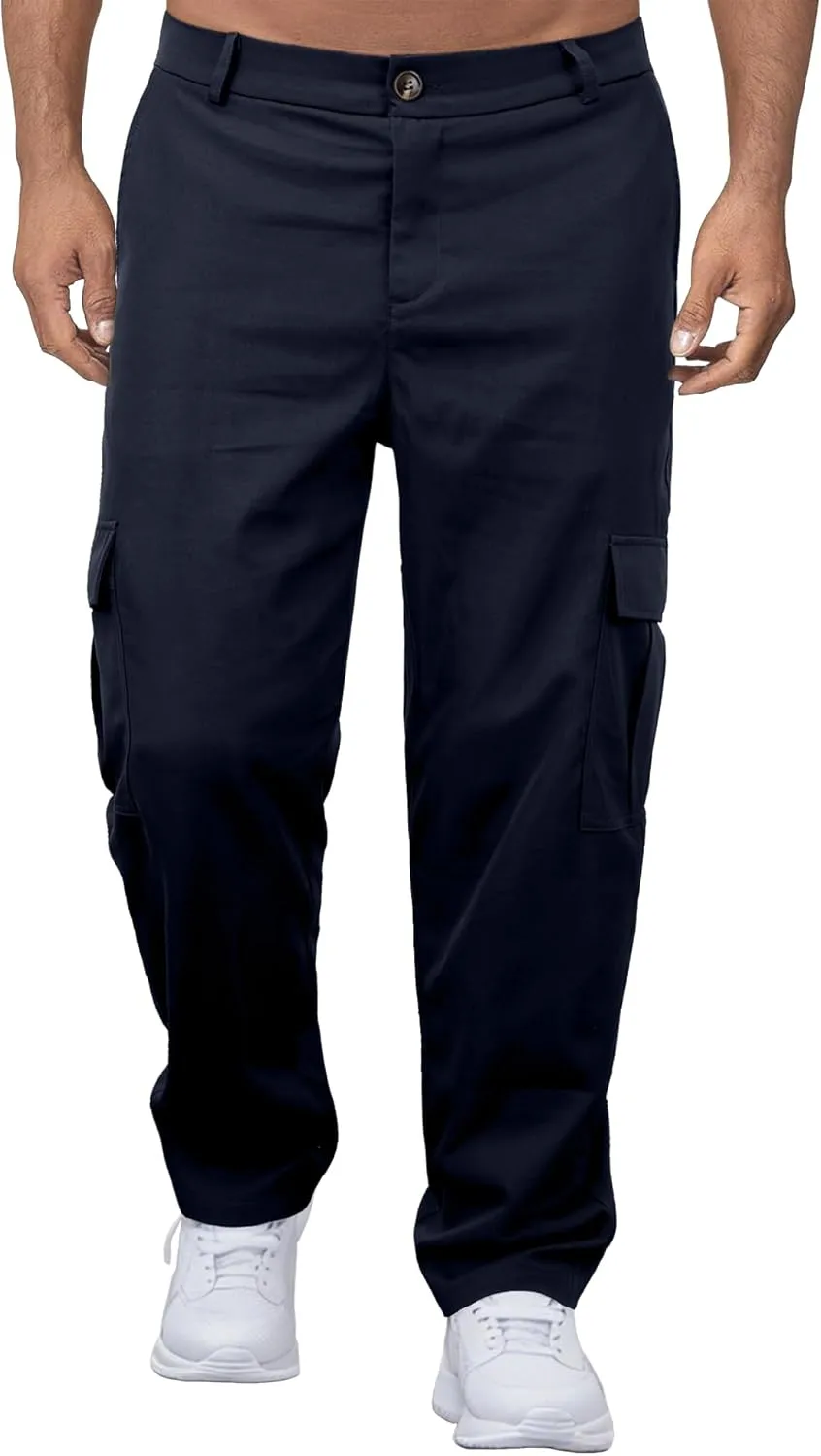 Comdecevis Mens Casual Cargo Pants Baggy Straight Leg Sweatpants with Large Flap Pockets Hiking Sports Trousers