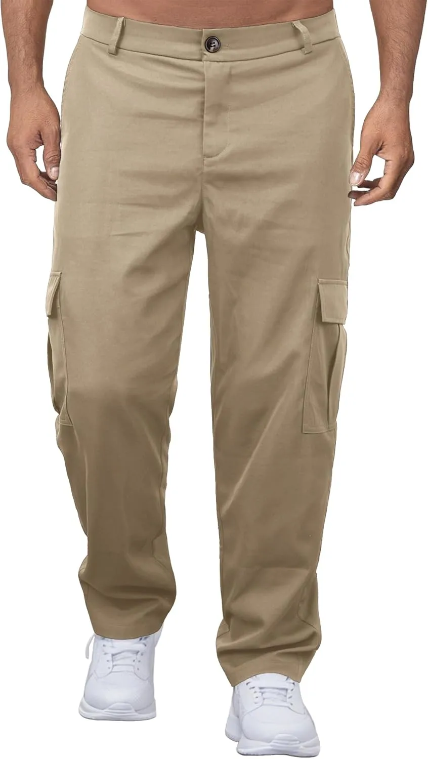Comdecevis Mens Casual Cargo Pants Baggy Straight Leg Sweatpants with Large Flap Pockets Hiking Sports Trousers