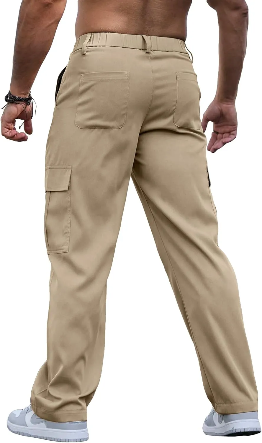 Comdecevis Mens Casual Cargo Pants Baggy Straight Leg Sweatpants with Large Flap Pockets Hiking Sports Trousers