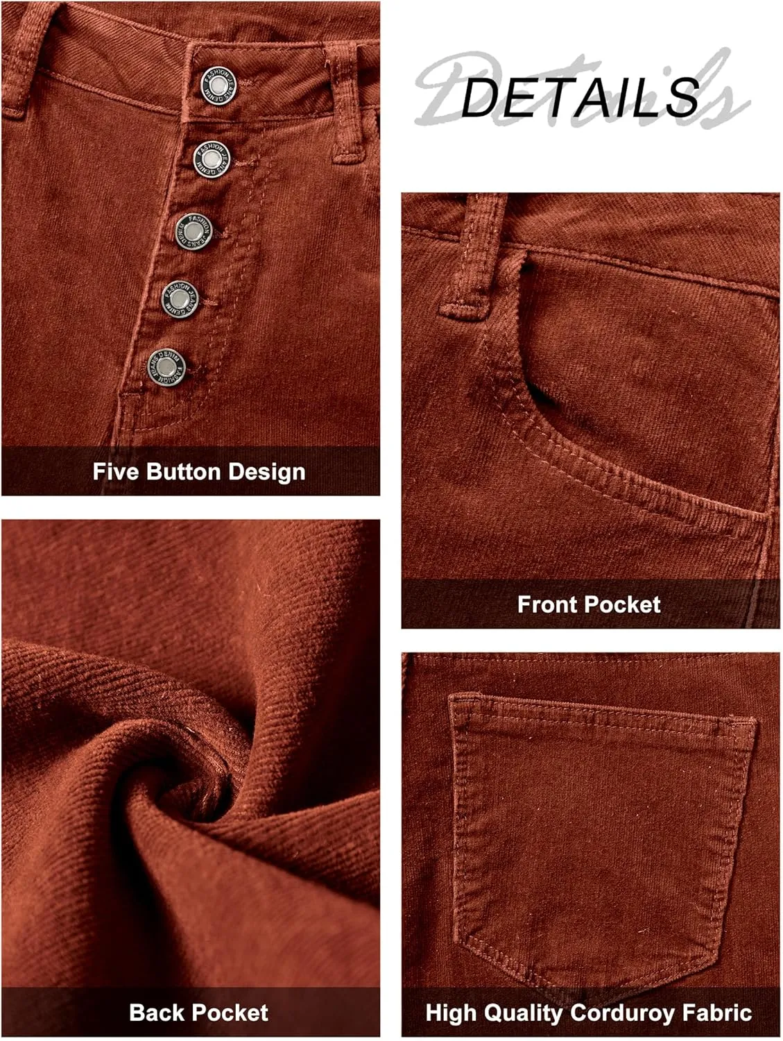 Corduroy High Waist Flare Pants - Women's Trendy Baggy Bell Bottom Wide Leg Trousers