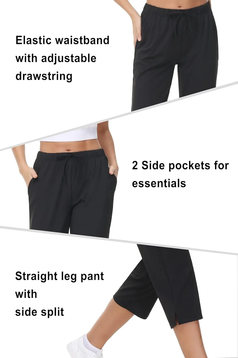 COZZIPLUS Womens Capris Yoga Pants Pull On Stretch Comfy Lightweight Summer Wide Leg Workout Crop with Pockets