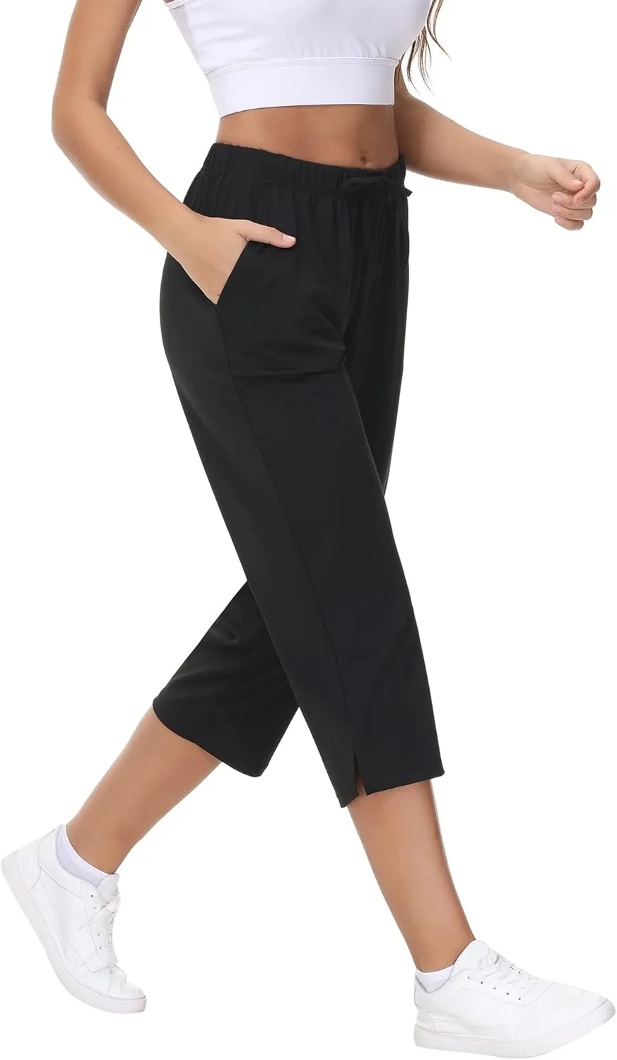 COZZIPLUS Womens Capris Yoga Pants Pull On Stretch Comfy Lightweight Summer Wide Leg Workout Crop with Pockets