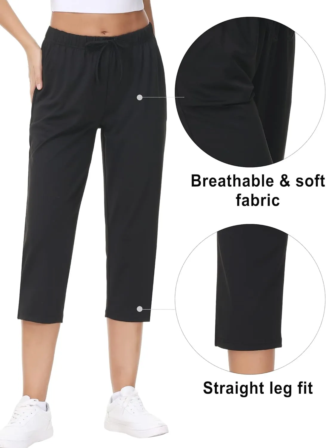 COZZIPLUS Womens Capris Yoga Pants Pull On Stretch Comfy Lightweight Summer Wide Leg Workout Crop with Pockets