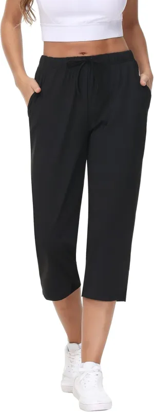 COZZIPLUS Womens Capris Yoga Pants Pull On Stretch Comfy Lightweight Summer Wide Leg Workout Crop with Pockets