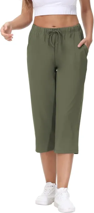 COZZIPLUS Womens Capris Yoga Pants Pull On Stretch Comfy Lightweight Summer Wide Leg Workout Crop with Pockets