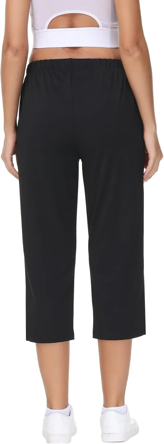 COZZIPLUS Womens Capris Yoga Pants Pull On Stretch Comfy Lightweight Summer Wide Leg Workout Crop with Pockets