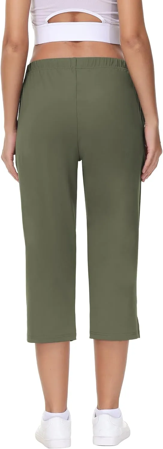 COZZIPLUS Womens Capris Yoga Pants Pull On Stretch Comfy Lightweight Summer Wide Leg Workout Crop with Pockets