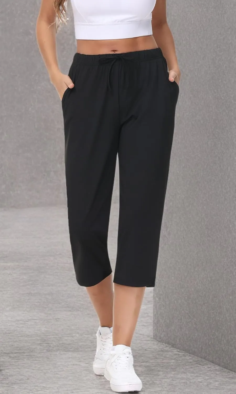 COZZIPLUS Womens Capris Yoga Pants Pull On Stretch Comfy Lightweight Summer Wide Leg Workout Crop with Pockets