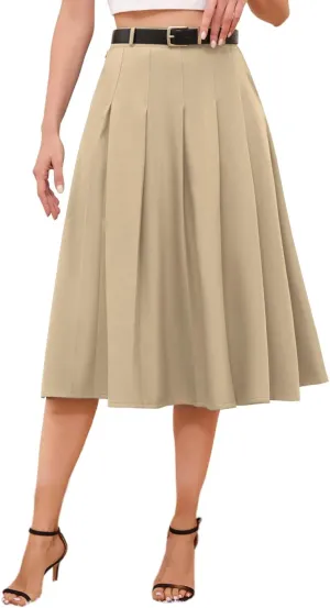 Cromoncent Girls Womens High Waist Pleated Long Skirt with Pockets