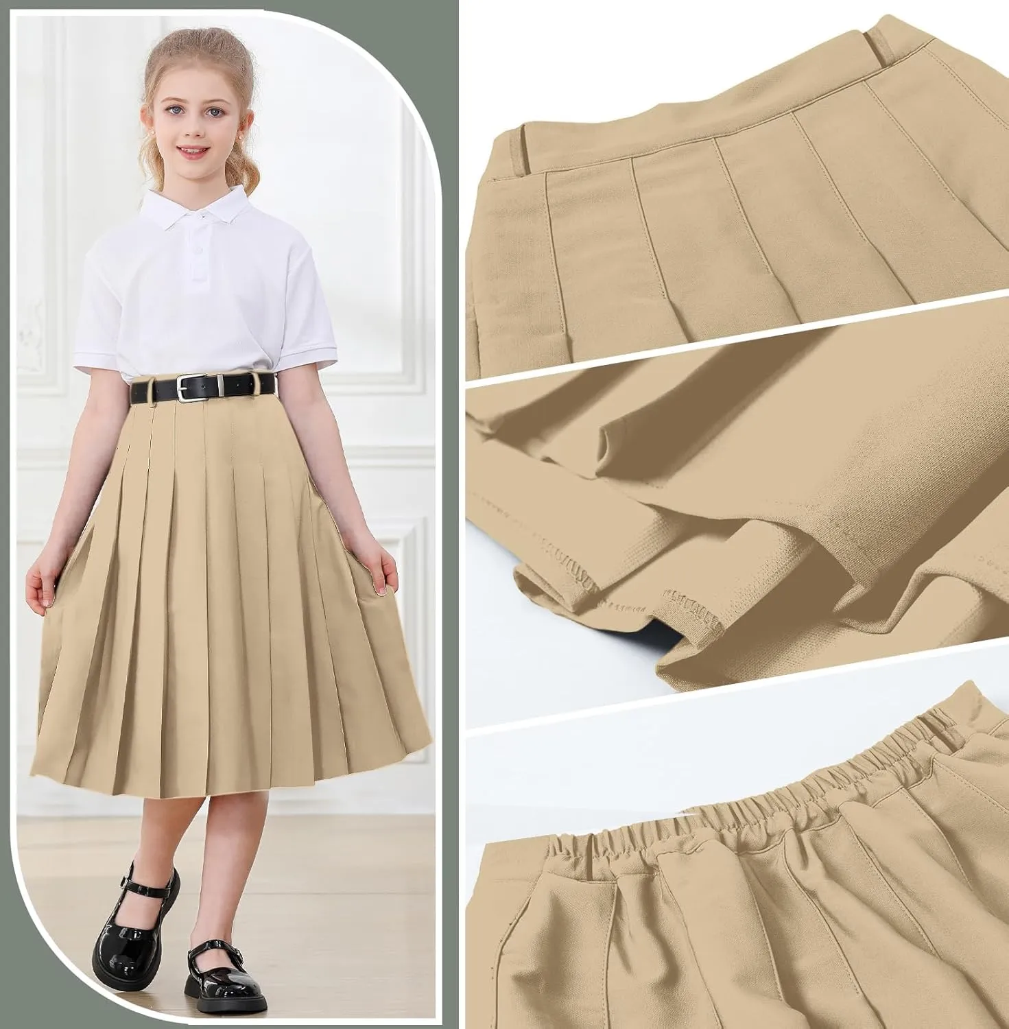 Cromoncent Girls Womens High Waist Pleated Long Skirt with Pockets