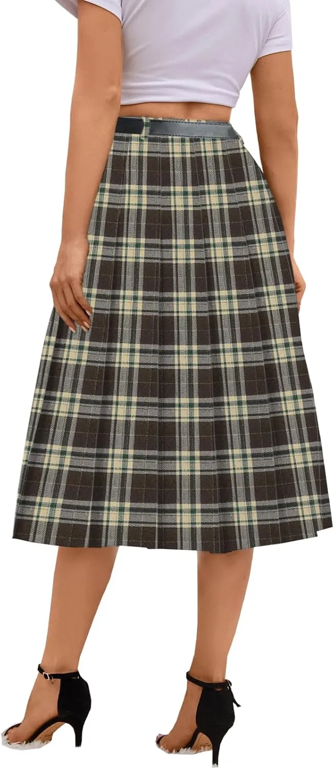 Cromoncent Girls Womens High Waist Pleated Long Skirt with Pockets