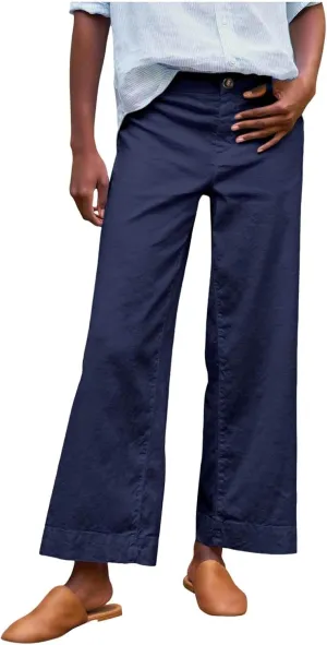 Cropped Linen Pants for Women Spring Summer Straight Leg Slacks Casual Wide Leg Daily Work Trousers with Pockets