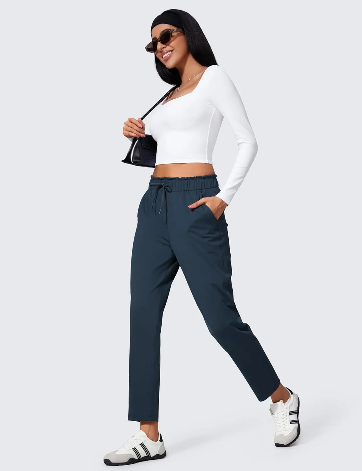 CRZ YOGA 4-Way Stretch Ankle Pants for Women High Waisted 7/8 Casual Dress Travel Golf Work Sweatpants with Pockets